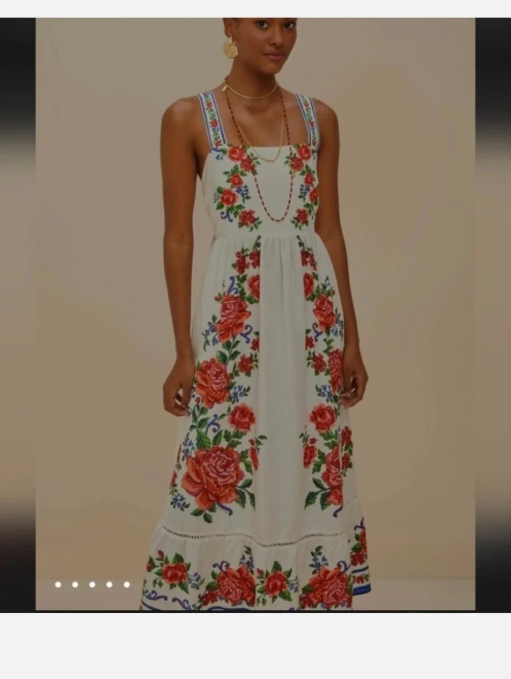 Farm Rio Off-White Flower Tapestry Maxidress